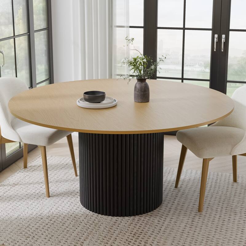 Solid Wood Round Dining Table Kitchen Table with Tabletop & Concave Cylinder Legs for Living/Dining Room Coffee Office