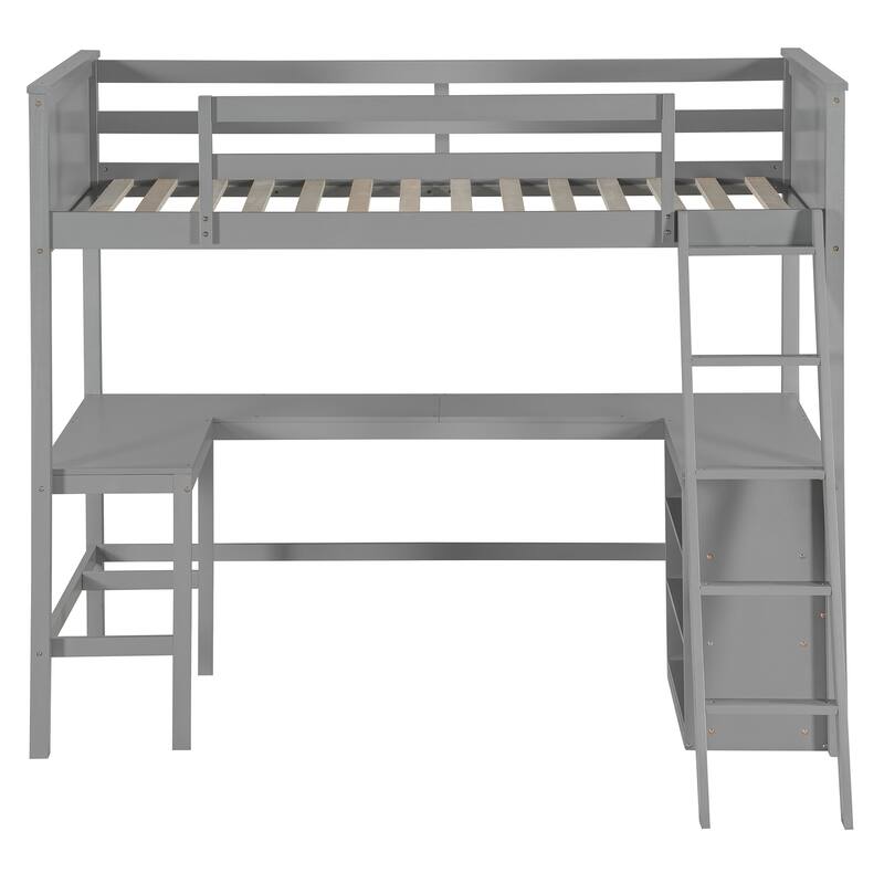 Twin size Loft Bed with Shelves and Desk