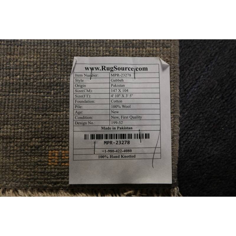 Gray Blue Gabbeh Modern Rug Handmade Wool Carpet - 3'5" x 4'10"