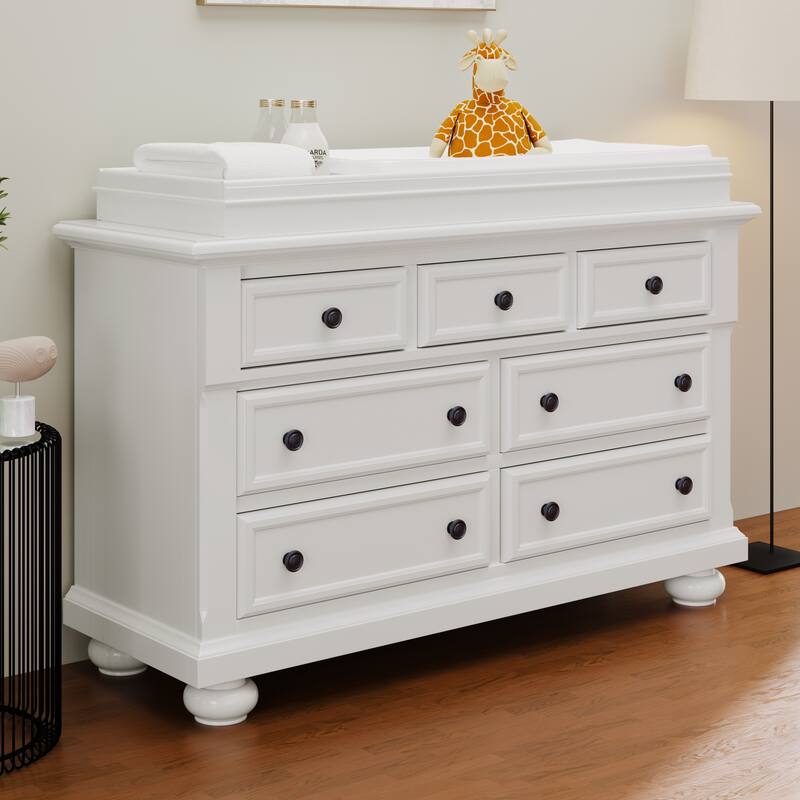 Solid Wood 7-Drawer Dresser with Changing Topper for Nursery