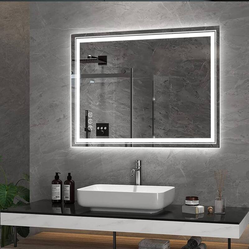 Rectangular Frameless LED Wall Bathroom Vanity Mirror Vertical and Horizontal Hang
