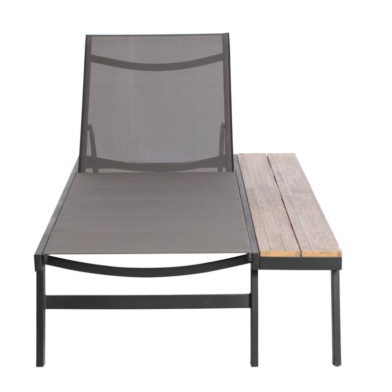 2-Piece Wood Moisture-resistant Reclining Chair, Rust-resistant Mesh Chaise Lounge Chair with Adjustable Backrest & Side Chair