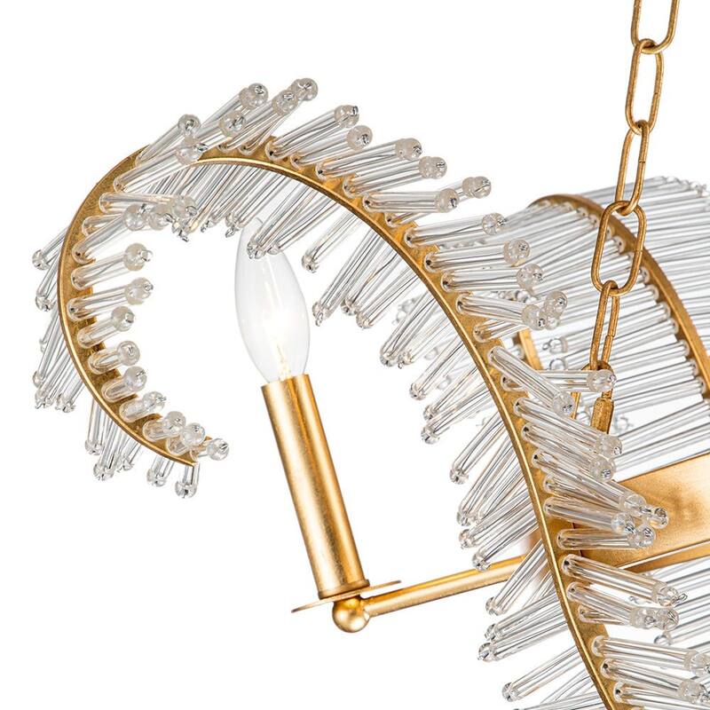 French Vintage Luxe Gold Foiled Bloom Crystal Chandelier 29in Wide