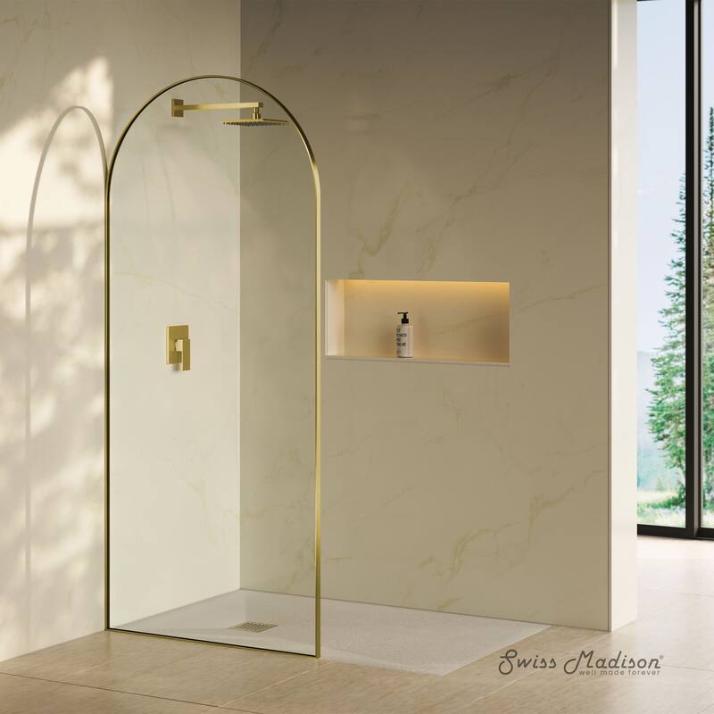 Porte 34 X 76 Framed Fixed 3/8 In. (10Mm) Clear Tempered Glass Shower Door With Gold Brushed Frame - 34 x 76