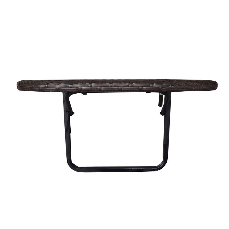 Indoor and Outdoor Foldable Wicker Balcony Table with Metal Frame and Adjustable Clamps