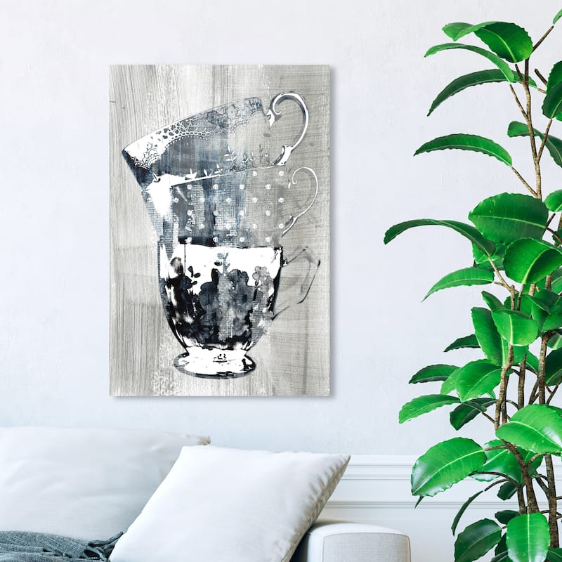 Wynwood Studio 'Coffee Cups Screenprint Blue' Drinks and Spirits Wall Art Canvas Print Tea - Blue, Gray - 24 x 36
