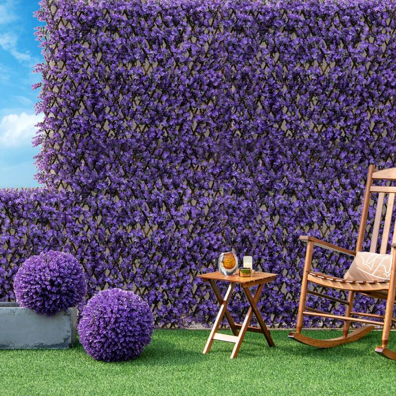 Gymax 2PCS Expandable Fence Privacy Screen Decorative Faux Purple