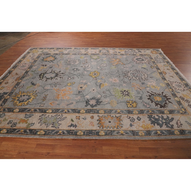 Gray Oushak Indian Area Rug Hand-Knotted Wool Carpet - 7'9"x 10'0"