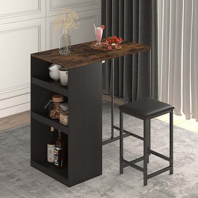 Mixoy Kitchen Table and Stools Set with 3 Storage Shelves,Bistro Bar Table with Bar Stools,Bar Counter,Suitable for Drinking