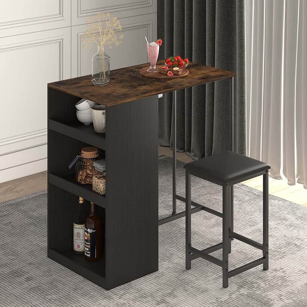 Mixoy Kitchen Table and Stools Set with 3 Storage Shelves,Bistro Bar Table with Bar Stools,Bar Counter,Suitable for Drinking