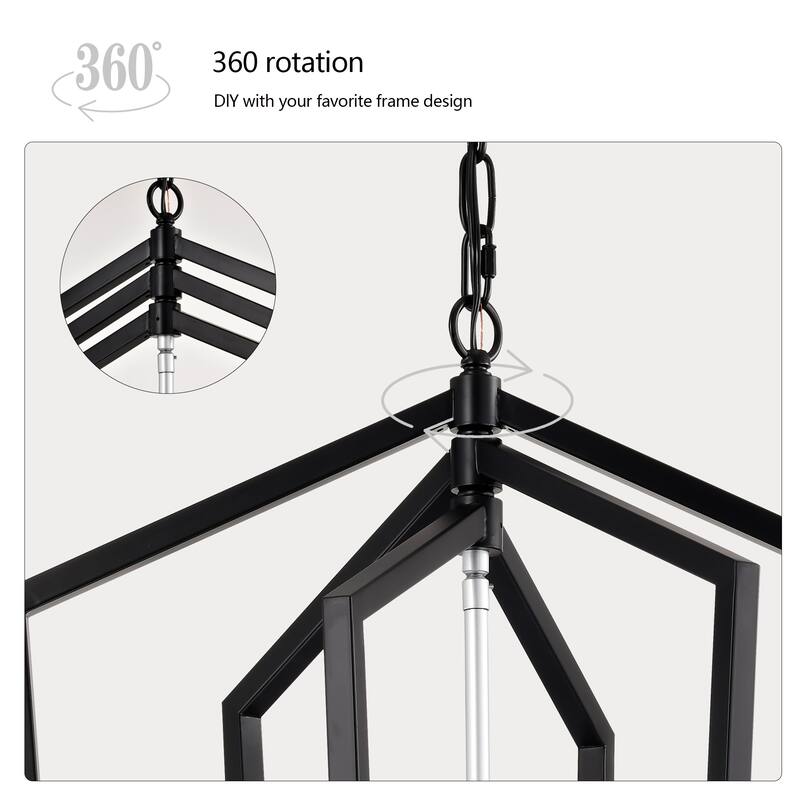 12-Light Farmhouse Kitchen Chandeliers, Matte Cage Light Fixture Adjustable Height Chandeliers for Dining Room Hallway