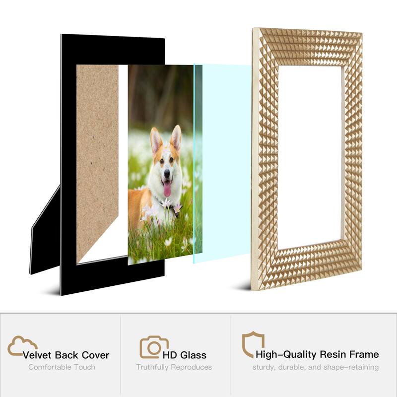 Glitzhome Set of 2 Modern Gold Resin Wall or Tabletop Picture Frames 4x6 & 5x7