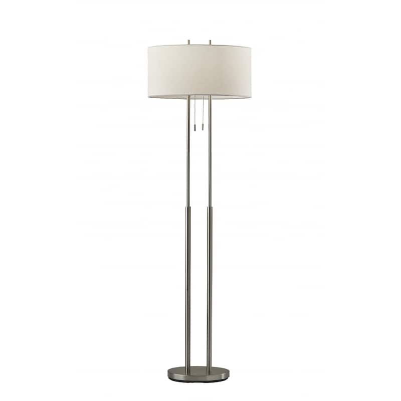 Modern 62” Task Floor Lamp in Brushed Silver and White Drum Shade Pull Chain Switch Plug-In - 19"L x 9"W x 62"H