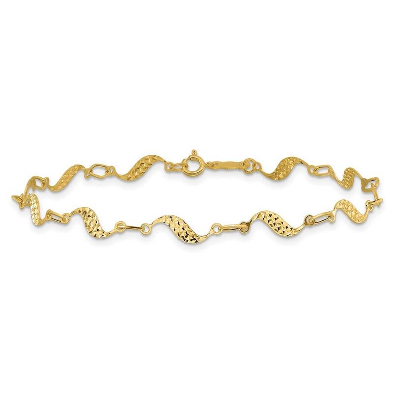 Curata 14k Yellow or White Gold 7.5" 5mm Diamond-cut Wave Bracelet