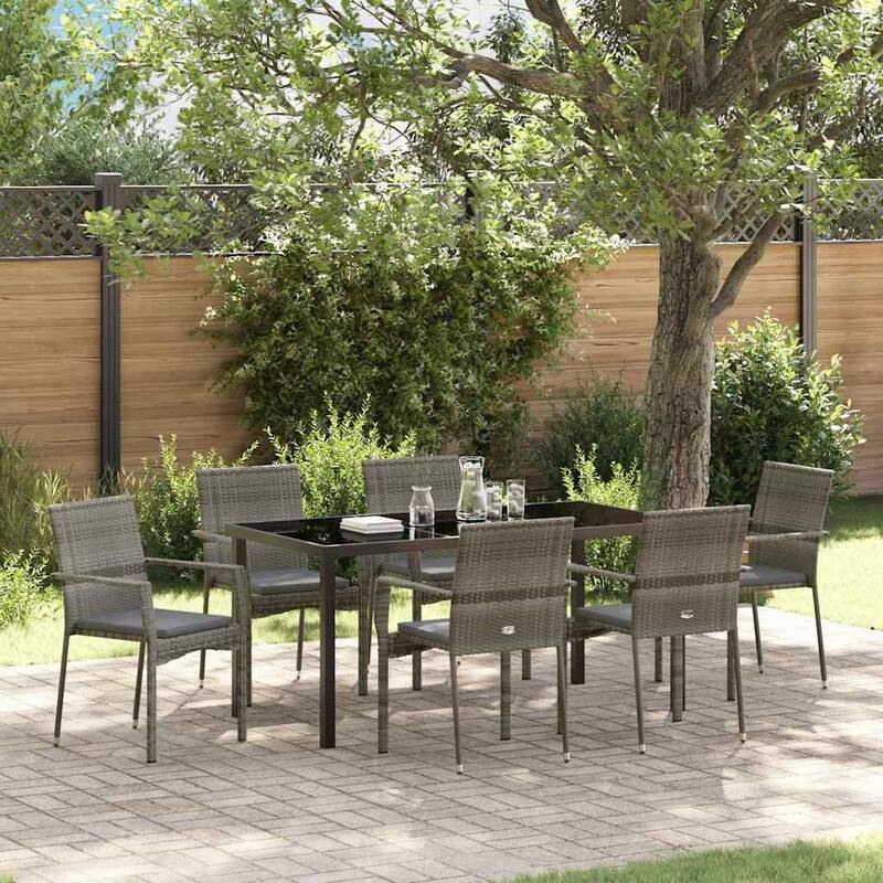 vidaXL Garden Dining Set with Cushion Poly Rattan - Grey-23.23x21.06x34.65 inch
