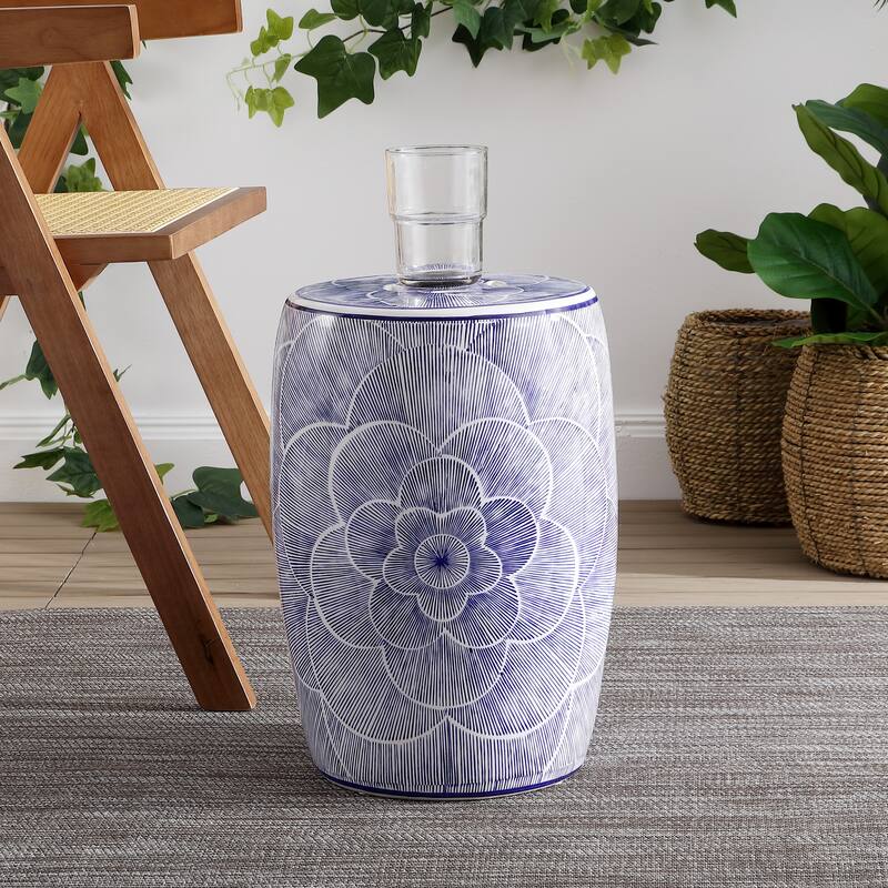 Camellia 17" Ceramic Drum Garden Stool, Blue by JONATHAN Y