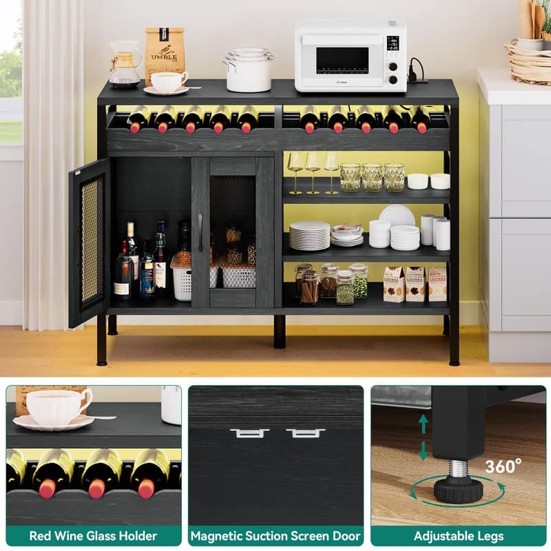 Bar Cabinet with Wine Rack Storage and LED