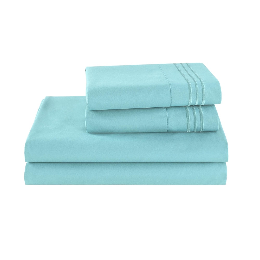 3/4 Pcs Soft Solid & Embroidery Bed Sheets Set