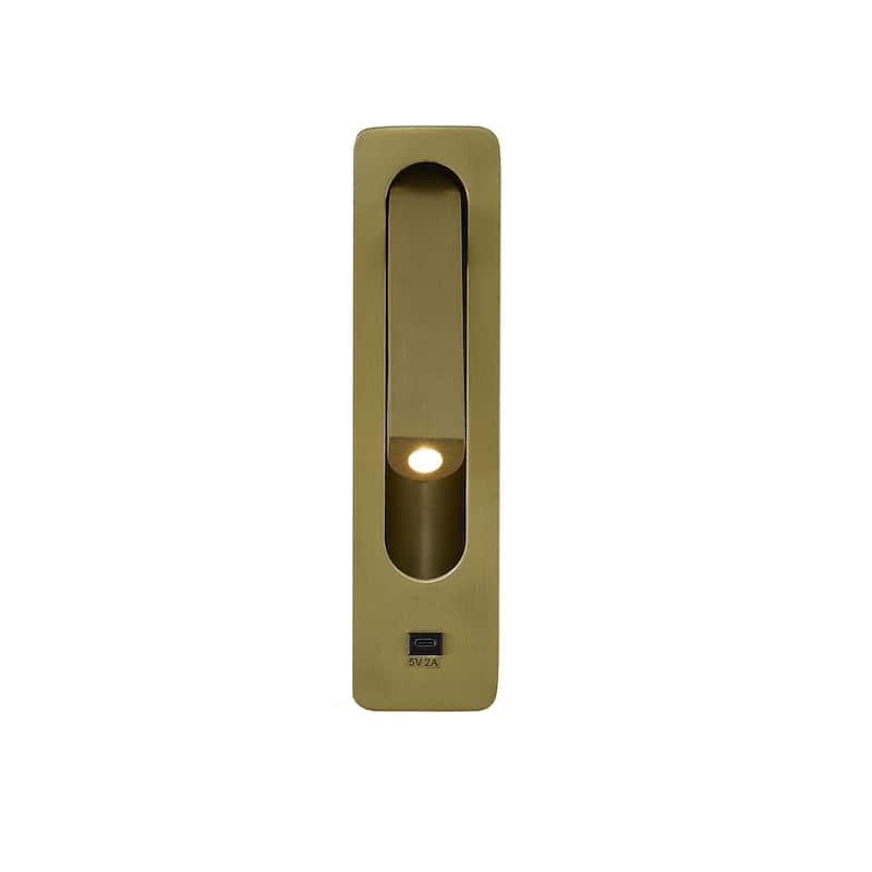 1-Light Satin Brass Metal LED Wall Sconce With One USB Port And A Clear Frosted Len