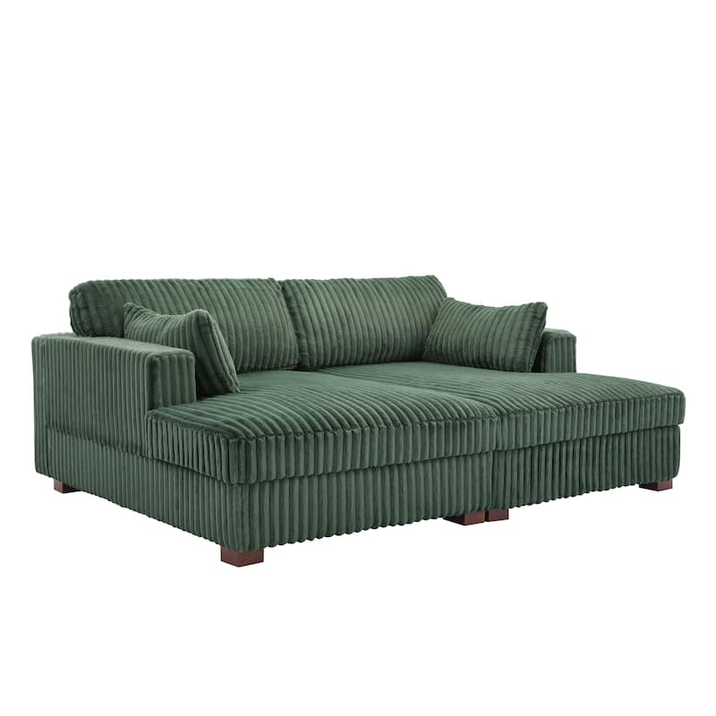 Sophia 84" W Plush Corduroy Chaise Lounge Modular Sectional Sofa