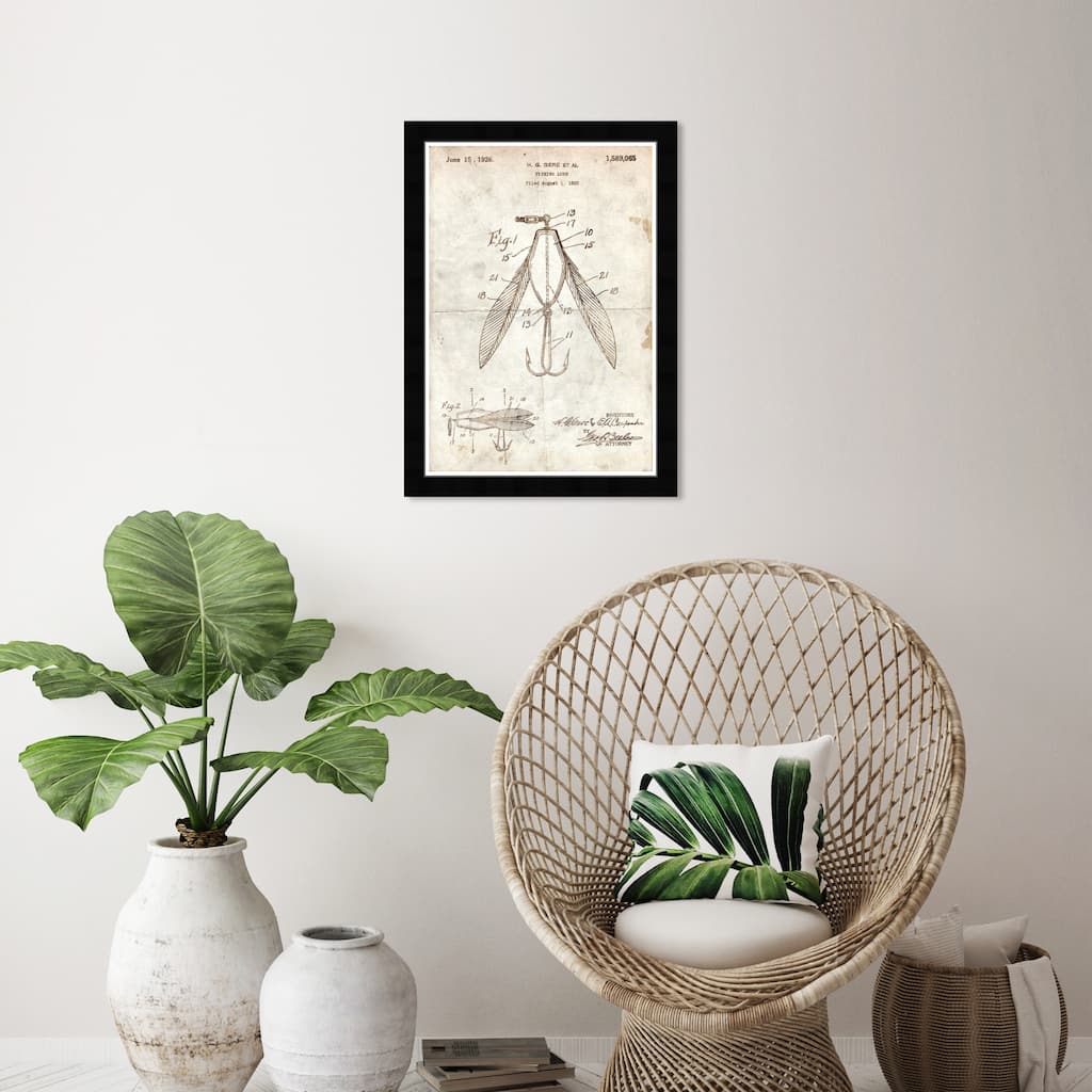 Wynwood Studio 'Fishing Lure 1925 Parchment' Entertainment and Hobbies Brown Wall Art Framed Print