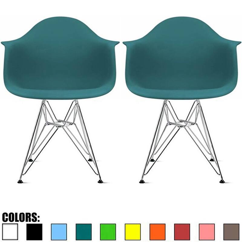 Plastic Eiffel With Arm Chairs Chrome Wire Legs (Set of 2)