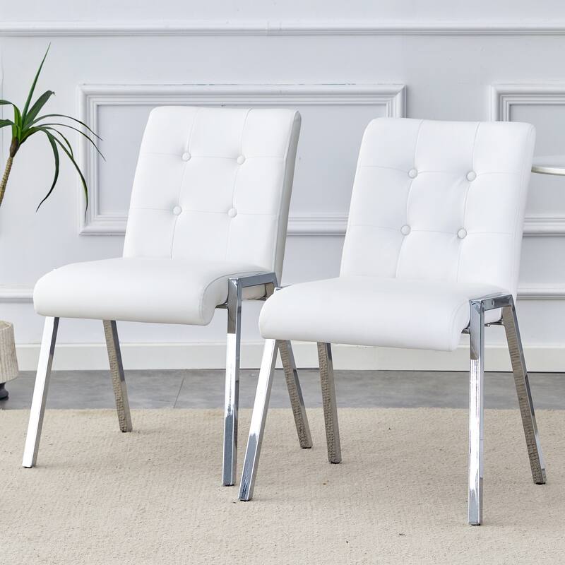 Armless High Backrest Dining Chair with Electroplated Metal Legs