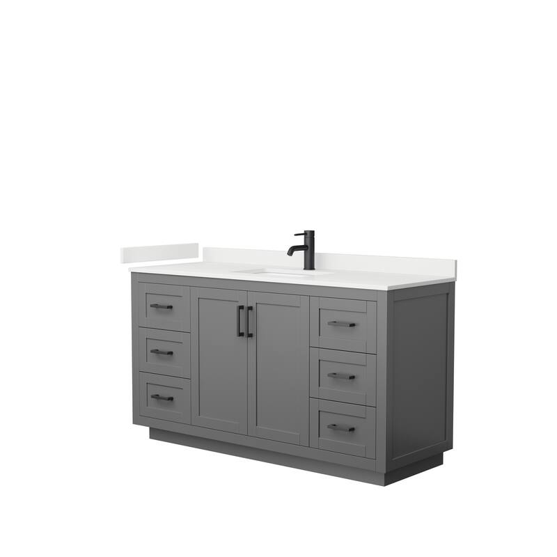 Miranda 60-inch Single Vanity, Quartz Top - Dark Gray, Black Trim, White Quartz Top