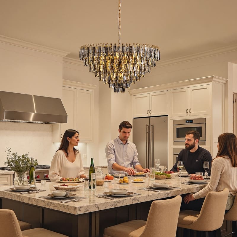 32" Grey Modern Crystal Chandelier Round Crystals Chandeliers 8-Tier Crystal Pendant Light 9-Light for Dining Room Living Room