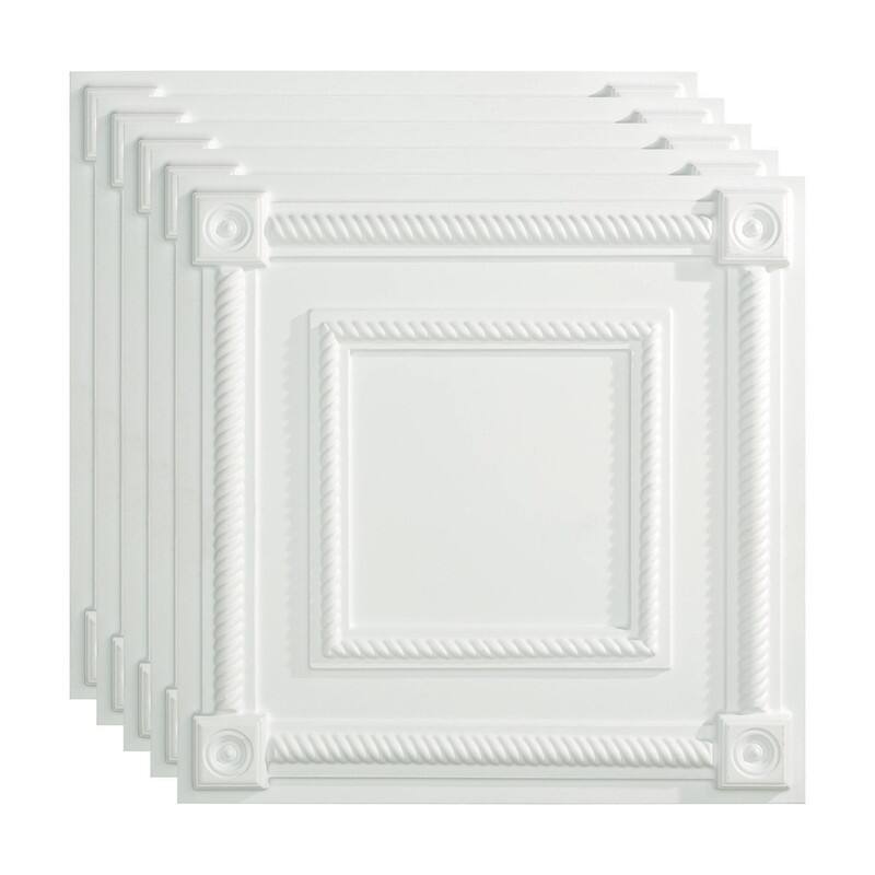 FASÄDE Coffer Decorative Vinyl 2ft x 2ft Lay in Ceiling Panel in Matte White (5 Pack) - 5 Pack - Matte White