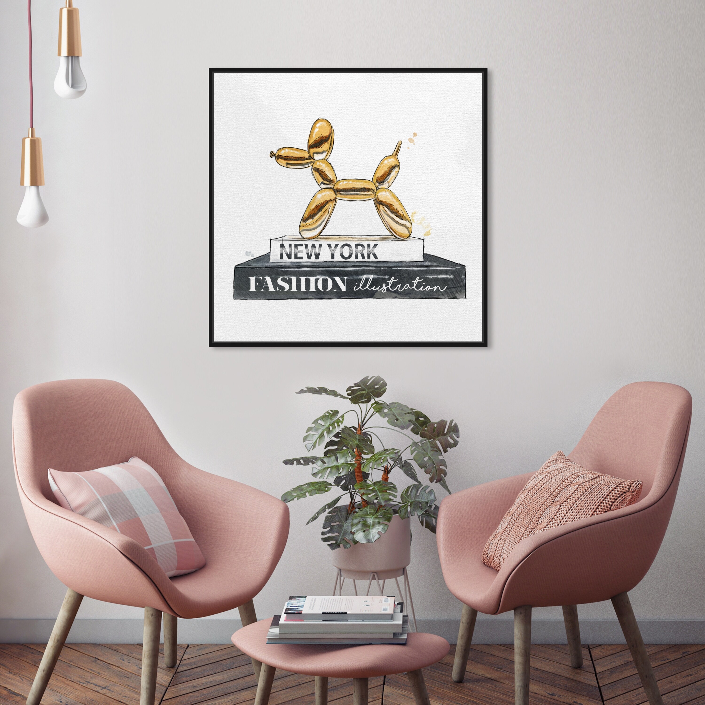 Oliver Gal 'Balloon Dog Library' Fashion and Glam Framed Wall Art