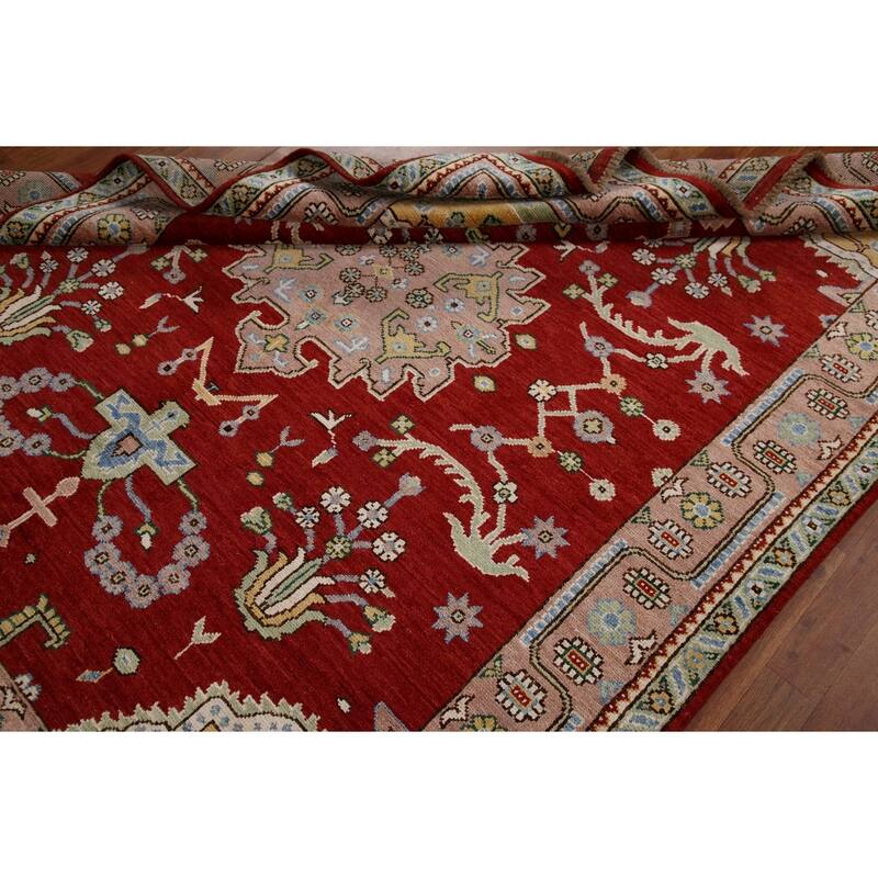 Geometric Turkish Oushak Area Rug Handmade Wool Carpet - 6'5"x 8'0"
