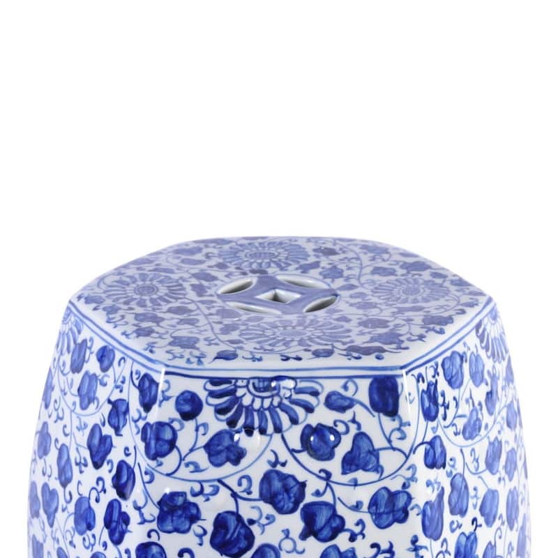 Blue & White Hex Garden Stool Grape Vines