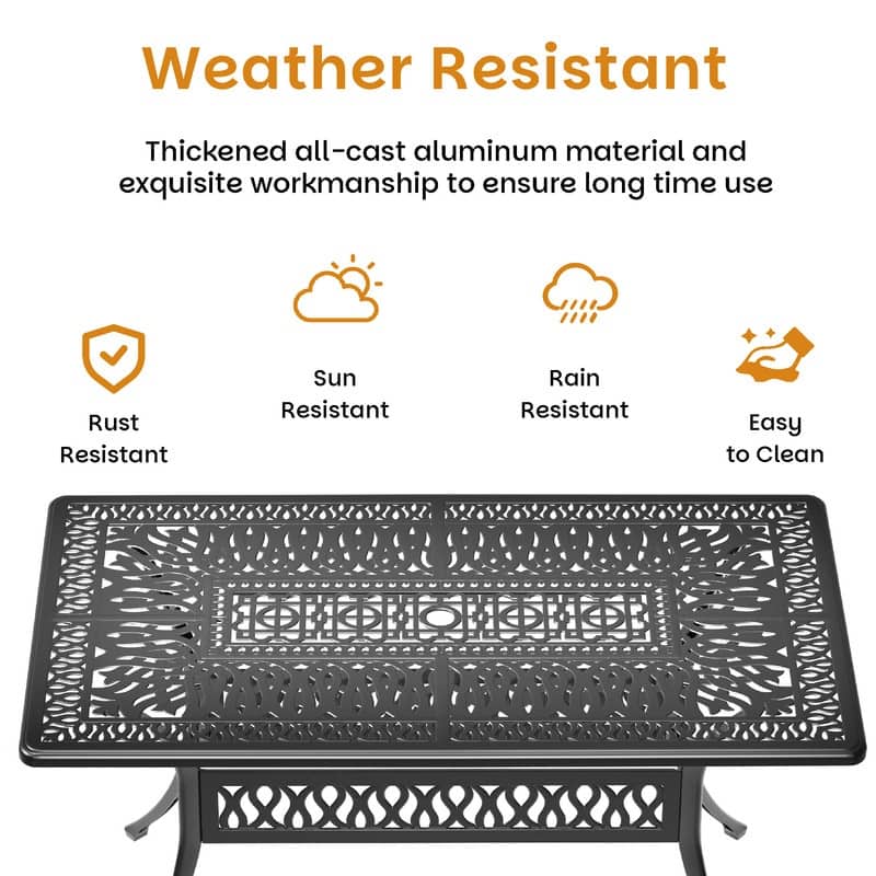 5-Piece Aluminum Rectangular Outdoor Patio Dining Set, 4 Cushioned Swivel Chairs, Table, All-Weather Frames