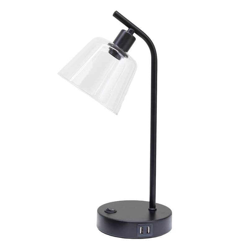 Curved Arm Desk Lamp with Glass Shade - 15.75" - Black
