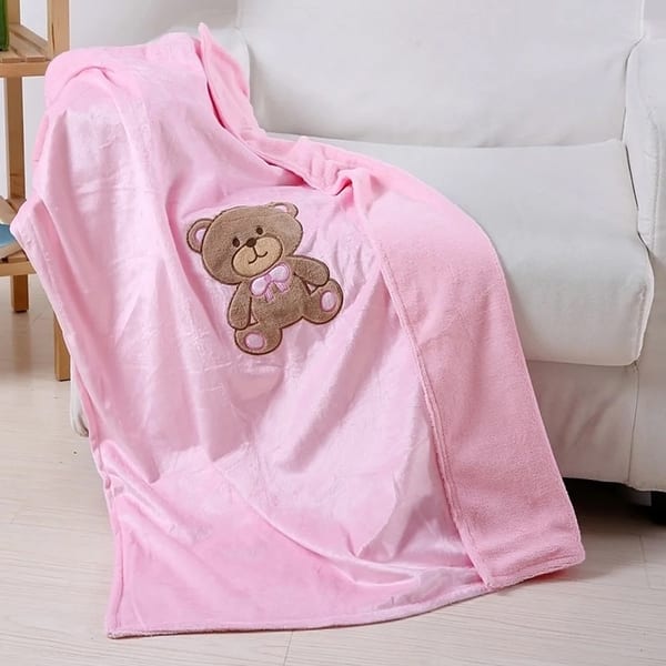 slide 2 of 3, Baby Receiving Blanket Nursery Soft Plush Print Teddy Bear Pink