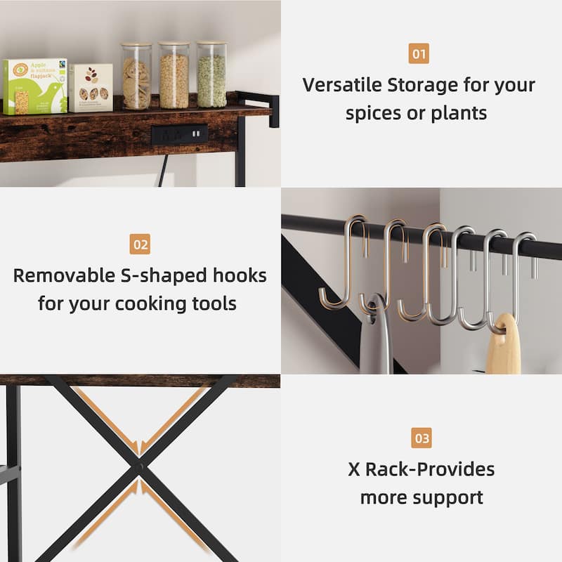 Kitchen Baker's Rack with Power Outlet & USB Ports, Storage Shelf