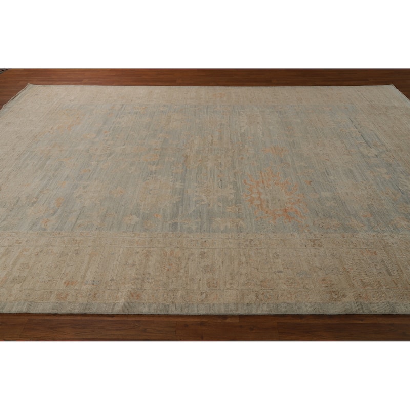 Hand Knotted Oriental 100% Wool Carpet Transitional All-Over Navy Blue & Blues Oushak Area Rug - 11' 10'' X 9' 0''