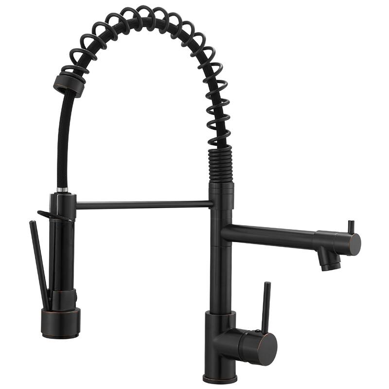 Single Handle Commercial Kitchen Sink Faucet With Pull Down Sprayer Oil Rubbed Bronze Modern Spring Single Hole Basin Taps - Oil Rubbed Bronze