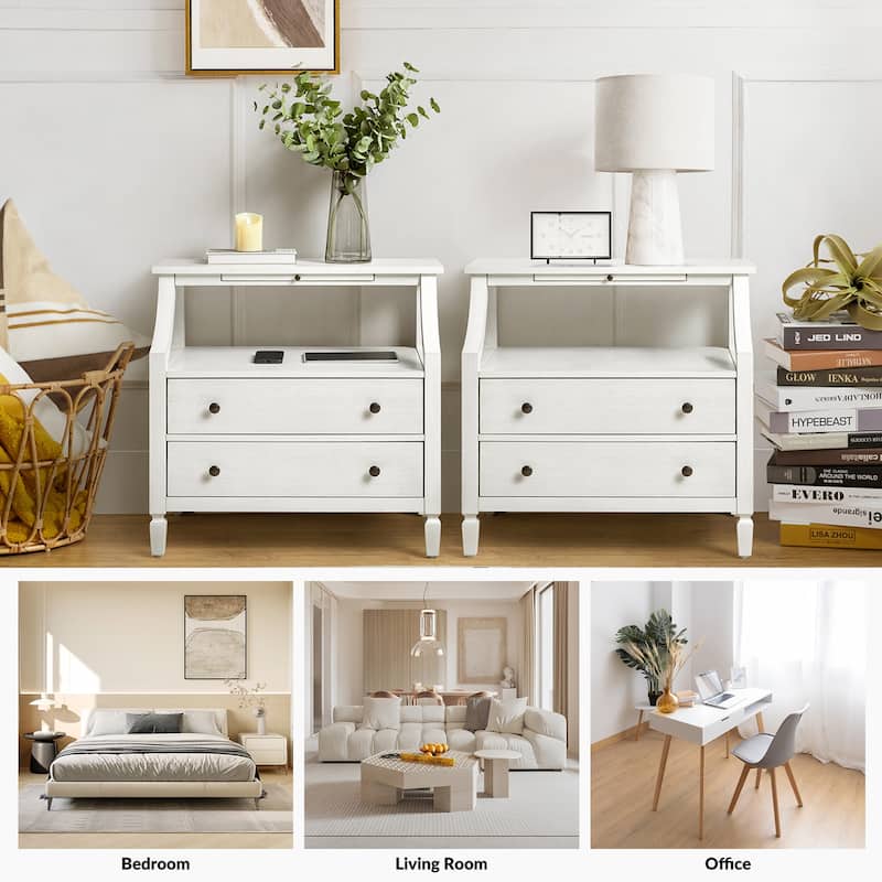 Jennifer 2 - Drawer Nightstand with Built-In Outlets and Pull-out Tray by HULALA HOME