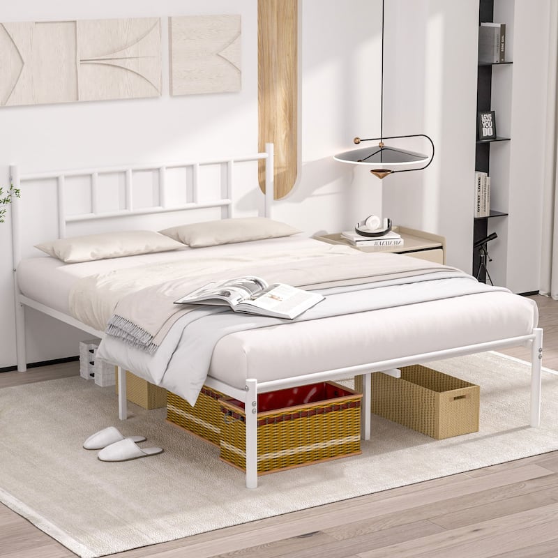 VECELO Victorian Style Metal Platform Bed Frame with Headboard & 12.6" Under Bed Storage-Twin/Full/Queen Size Steel Bed