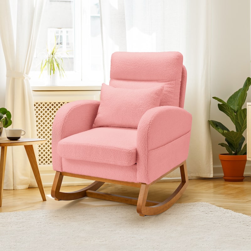 EROMMY Rocking Chair Indoor, Glider Chair with Pillow and Blanket, Living Room, Bedroom & Baby Room, Pink/ Beige/Gray