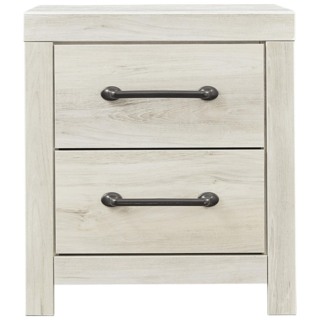 Transitional Wooden Two Drawer Setup Nightstand with Bar Handles, White