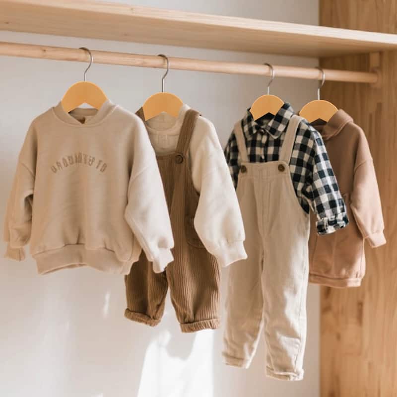 BP4U Kids Wooden Hangers with Pants Bar, Wood Clothes Hangers for Baby, Newborns, Toddlers & Children's Shirts, Coats, Dresses