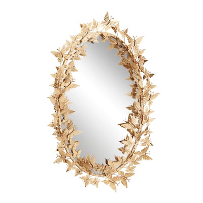 Metal Butterfly Oval 3D Wall Mirror - Gold - Roche River Decor - 5"Wx19"Lx33"H