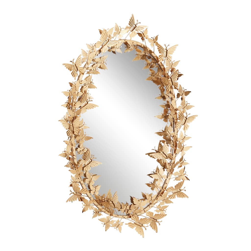 Metal Butterfly Oval 3D Wall Mirror - Gold - Roche River Decor - 5"Wx19"Lx33"H