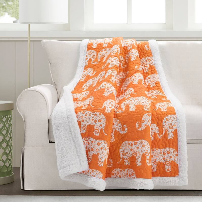 Taylor & Olive Amelia Blue Elephant Throw Blanket - Orange