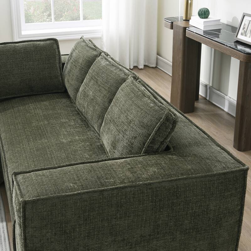 129.5" Chenille Modular Sectional Sofa with Wrinkle-Resistant Fabric, 6-Seater L-Shaped Cloud Couch, No Assembly Required