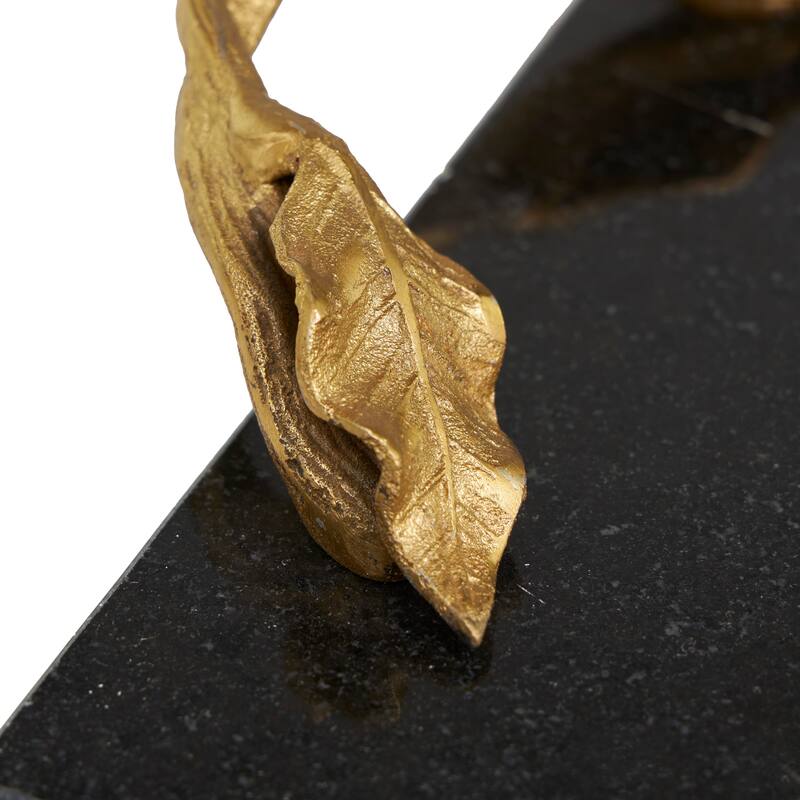 Black Marble Oval or Rectangle Tray with Gold Leaf Handles