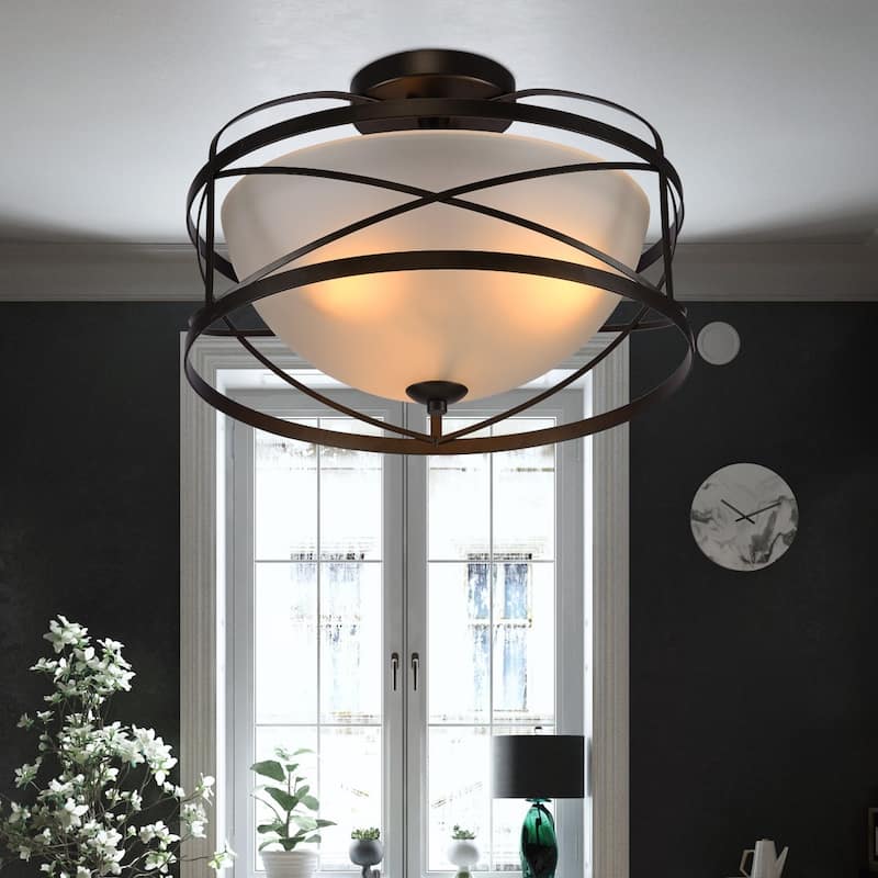 Bertrand Black 3-Light Flushmount with Frosted Glass Shade